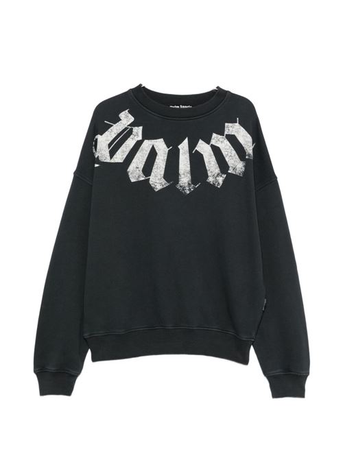 Felpa girocollo Palm Angels da uomo nera con maxi logo bianco ad arco PALM ANGELS | PAMBA004FL0011003